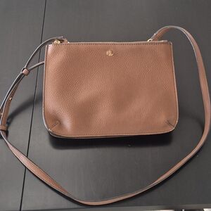 Ralph Lauren Cognac Pebbled Leather Crossbody with Gold RL Logo